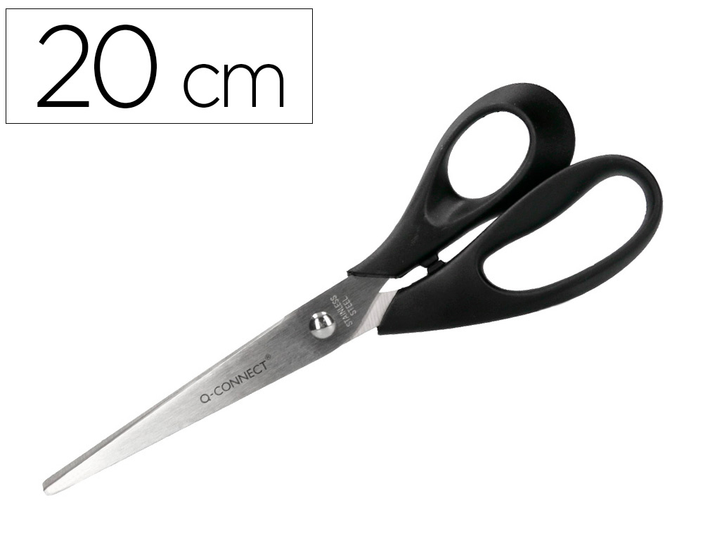CISEAUX BUREAU Q-CONNECT ÉCONOMIQUE DROITIER LAMES INOX 210MM BRANCHES GAINÉES ABS BOUTS POINTUS COLORIS NOIR