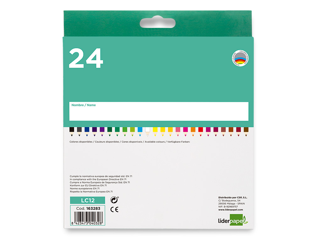 CRAYON COULEUR LIDERPAPEL AQUARELLABLE COLORIS ASSORTIS  TUI CARTON 24 UNIT S